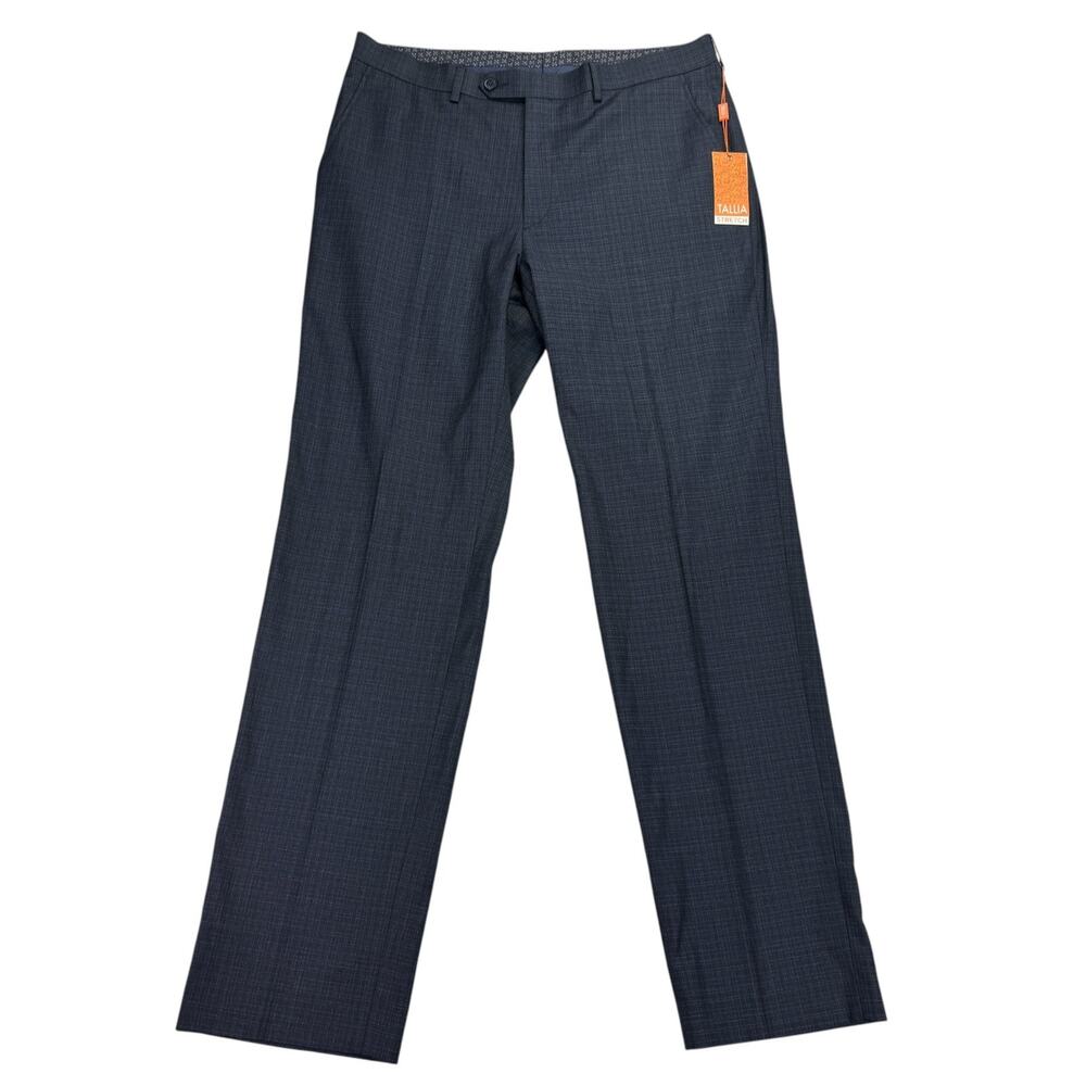 Tallia Mens Classic Fit Plaid Stretch Suit Pants Navy Blue 34x32